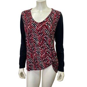 Karen Kane Womens Red/Black Chevron Long Sleeve Top Md